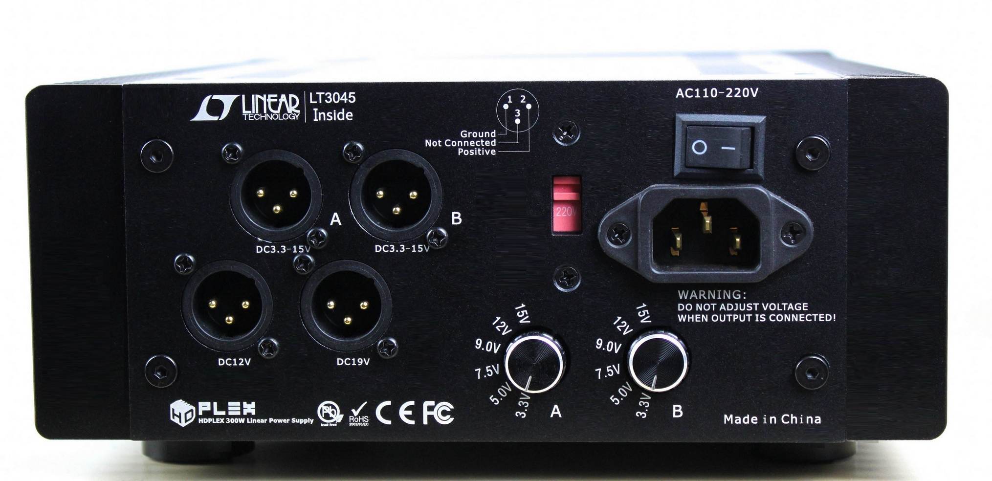 SGC 300W Linear Power Supply — rear panel showing all four output connectors